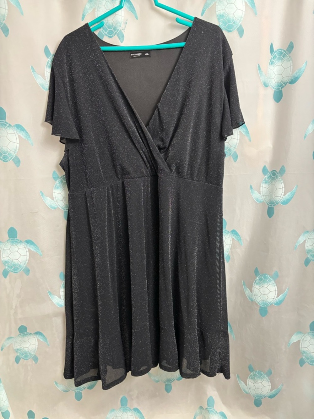 SHEIN Black Sparkle Faux-Wrap Midi Dress